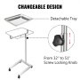VEVOR Mayo Tray Stainless Steel Mayo Stand 18x14 Inch Trolley Mayo Tray Stand Adjustable Height 32-51 Inch Instrument Tray w/ Removable Tray & 4 Omnidirectional Wheels for Home Equipment Personal Care