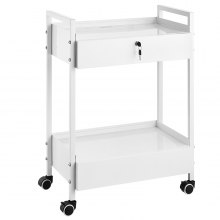 VEVOR Lab Cart, 2 Tiers Stainless Steel Utility Cart, Medical Cart with 2 Drawers, Rolling Lab Cart White Paint, Serving Cart with Swivel Casters for Laboratory, Hospital, Dental, Salon and Beauty