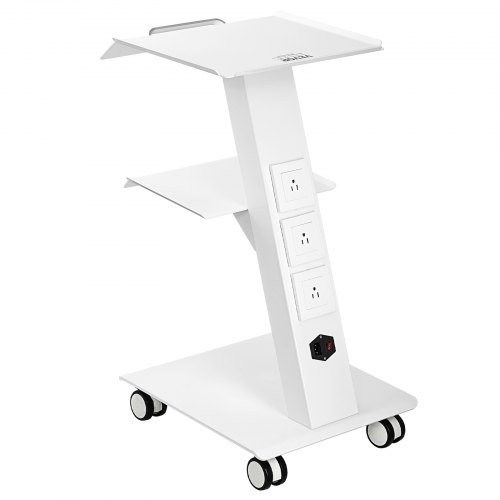 VEVOR Lab Trolley, Rolling Lab Cart with Built-in Socket, 3-Layer Metal Mobile Trolley, Tray Rolling Clinic Cart with Swivel Wheels, 220 lbs Weight Capacity, for Lab, Clinic, Beauty and Salon