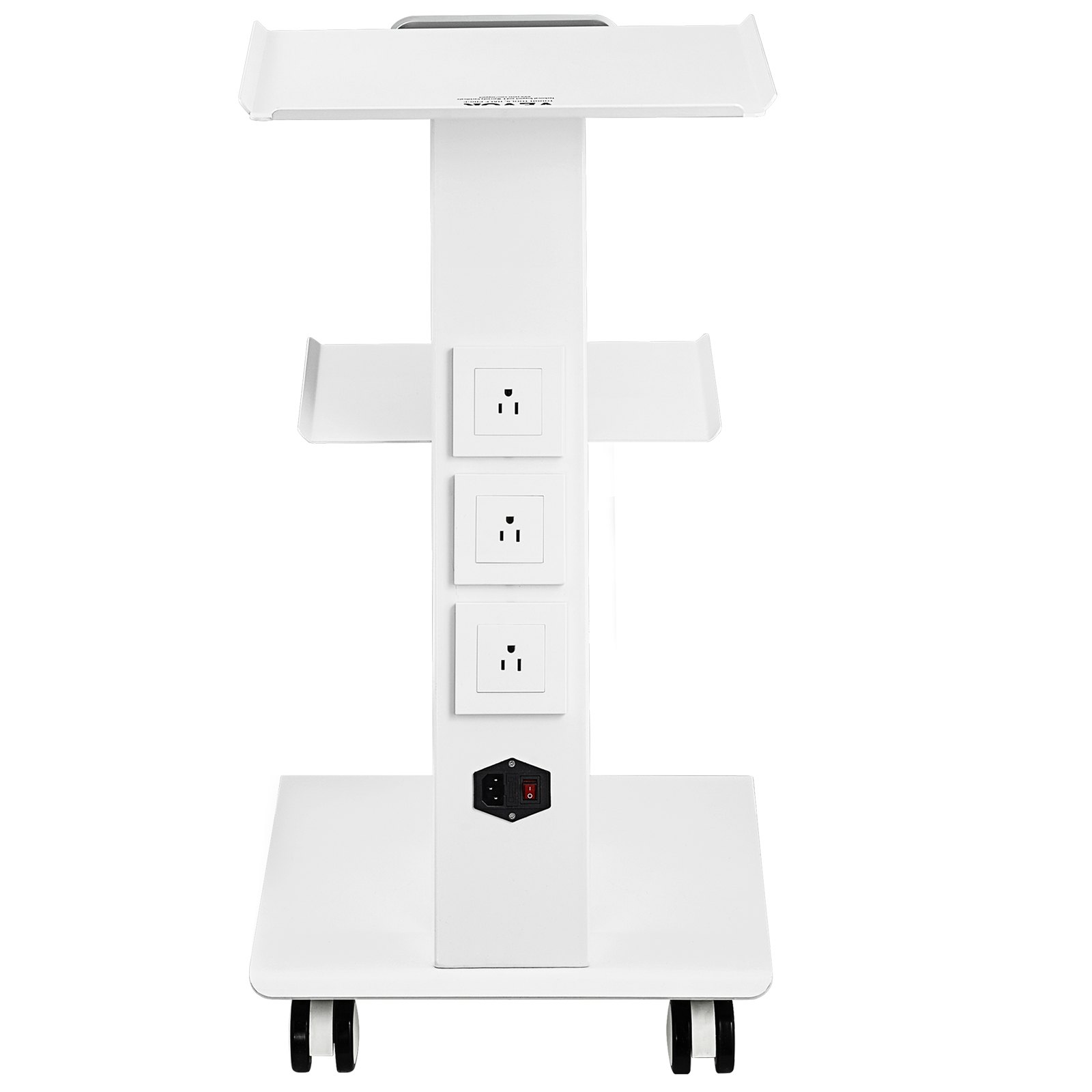 VEVOR Lab Trolley, Rolling Lab Cart with Built-in Socket, 3-Layer Metal Mobile Trolley, Tray Rolling Clinic Cart with Swivel Wheels, 220 lbs Weight Capacity, for Lab, Clinic, Beauty and Salon