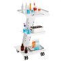 VEVOR Lab Trolley, Rolling Lab Cart with Built-in Socket, 3-Layer Metal Mobile Trolley, Tray Rolling Clinic Cart with Swivel Wheels, 220 lbs Weight Capacity, for Lab, Clinic, Beauty and Salon