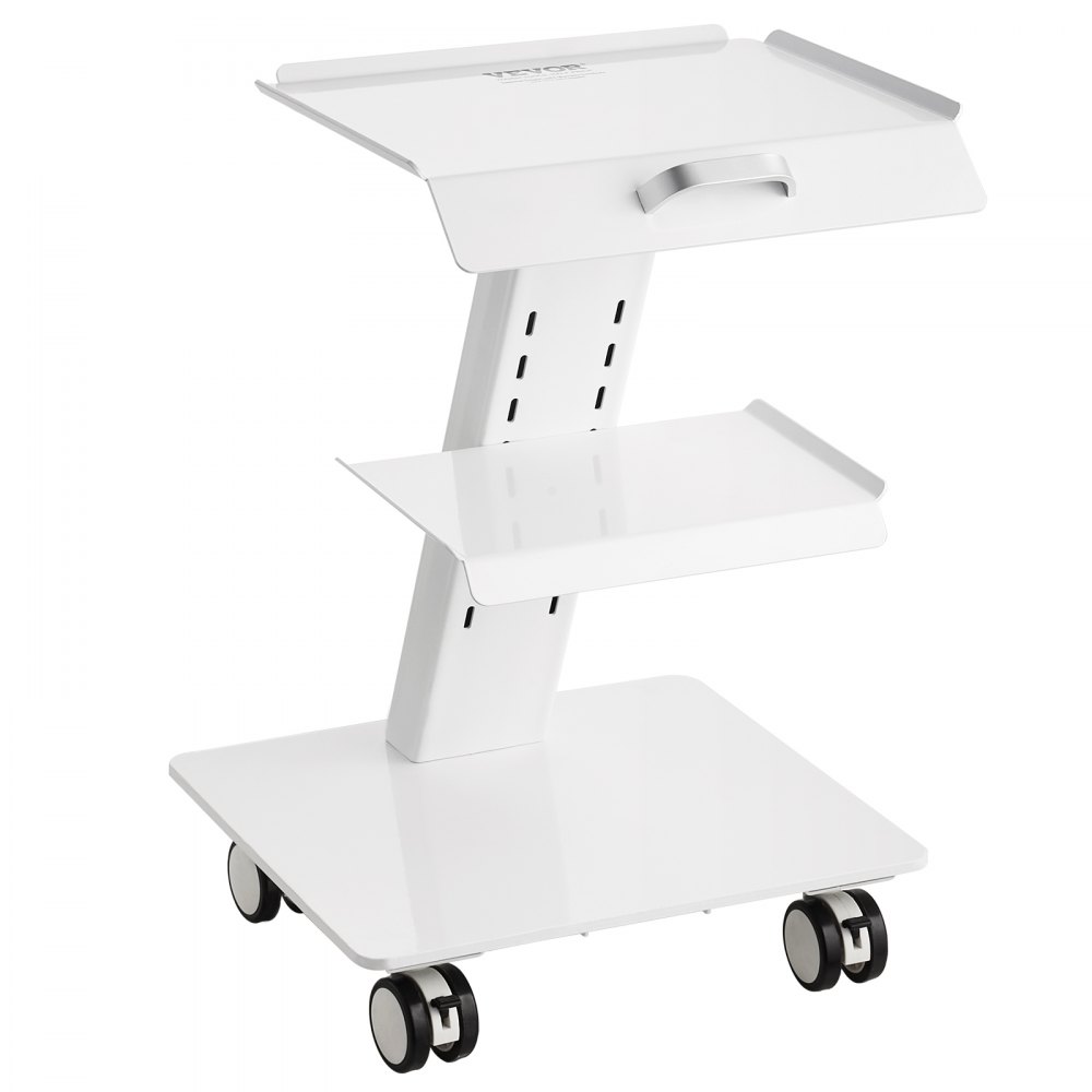 VEVOR Lab Trolley, 3-Layer Rolling Lab Cart, Metal Mobile Trolley with Swivel Wheels, Tray Rolling Clinic Cart 220 lbs Weight Capacity, for Lab, Clinic, Beauty and Salon