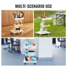 VEVOR Lab Trolley, 3-Layer Rolling Lab Cart, Metal Mobile Trolley with Swivel Wheels, Tray Rolling Clinic Cart 220 lbs Weight Capacity, for Lab, Clinic, Beauty and Salon