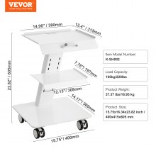 VEVOR Lab Trolley, 3-Layer Rolling Lab Cart, Metal Mobile Trolley with Swivel Wheels, Tray Rolling Clinic Cart 220 lbs Weight Capacity, for Lab, Clinic, Beauty and Salon