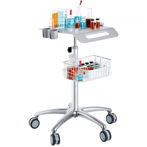 VEVOR Medical Cart, Salon Cart with Wheels, Mobile Trolley Cart 26.77"-42.91" Height Adjustable, Metal Salon Stations for Hair Stylist, Rolling Desktop Lab Cart for Clinic, Beauty and Salon