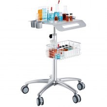 VEVOR Mobile Rolling Cart Height-Adjustable Medical Trolley Cart with Basket