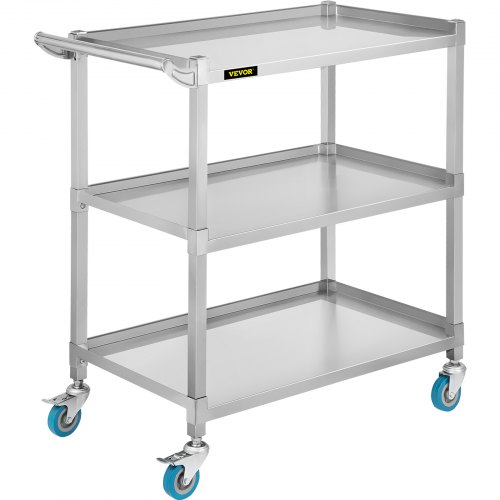 VEVOR Lab Utility Cart, 500 lbs Weight Capacity Rolling Lab Cart, 3 Shelves Mobile Clinic Cart, Sturdy Stainless Steel Frame Lab Trolley, 360° Silent Rolling Wheels w/ Foot Brake, for Lab Clinic Salon