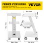 VEVOR lab trolley dimensions and features overview with power outlets and caster wheels.