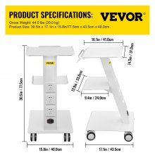 VEVOR Trolley Cart Dental Lab Trolley Steel Mobile Rolling Serving Cart 3 Layers