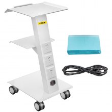 VEVOR Lab Trolley, Built-in Socket Rolling Lab Cart, 3 Layers Tray Rolling Clinic Cart, 360° Silent Rolling Wheels w/ Foot Brake, 88 lbs Weight Capacity Sturdy Steel Frame, for Lab Clinic Beauty Salon
