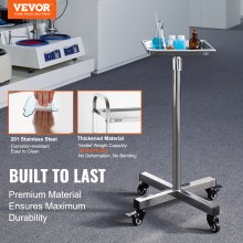VEVOR Mayo Stand, Stainless Steel Mayo Tray, Load Capacity up to 16.5 kg, Adjustable Height 811-1396 mm, Medical Tray on Wheels with Removable Tray for Spa, Salon, Clinic, Personal Care