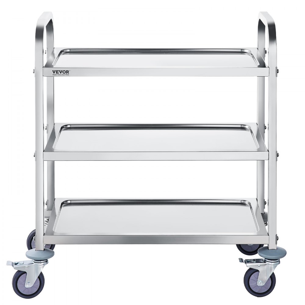 VEVOR Stainless Steel Cart, 3 Layers Lab Utility Cart 181 kg Weight Capacity, Medical Cart with Lockable Universal Wheels, for Lab, Clinic, Kitchen, Salon