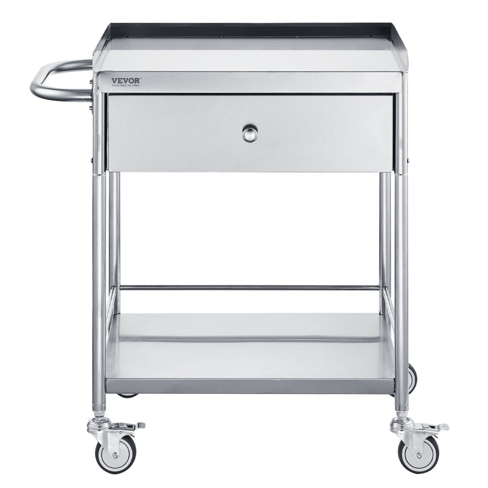 VEVOR Medical Cart, 2 Layers Stainless Steel Cart 220 lbs Weight Capacity,  Lab Utility Cart with 360° Silent Wheels and a Drawer for Lab, Clinic, Kitchen, Salon