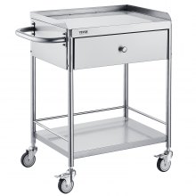 VEVOR Medical Cart, 2 Layers Stainless Steel Cart 100 kg Weight Capacity, Lab Utility Cart with 360° Silent Wheels and a Drawer for Lab, Clinic, Kitchen, Salon