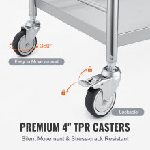 VEVOR Medical Cart, 2 Layers Stainless Steel Cart 100 kg Weight Capacity, Lab Utility Cart with 360° Silent Wheels and a Drawer for Lab, Clinic, Kitchen, Salon