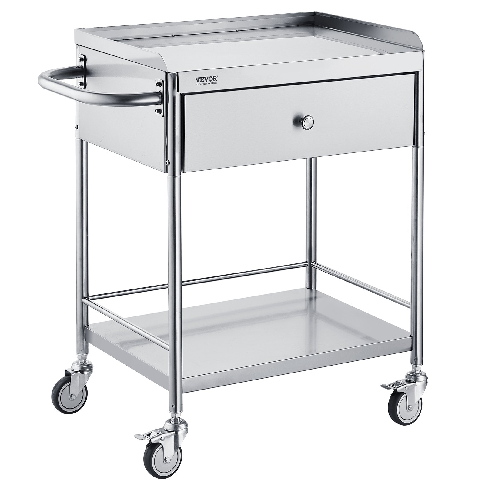 Sweiko Medical Cart, 2 Layers Stainless Steel Cart 100 kg Weight Capacity, Lab Utility Cart with 360° Silent Wheels and a Drawer for Lab, Clinic, Kitchen, Salon Sweiko Medical Cart, 2 Layers Stainless Steel Cart 100 kg Weight Capacity, Lab Utility Cart with 360° Silent Wheels and a Drawer for Lab, Clinic, Kitchen, Salon