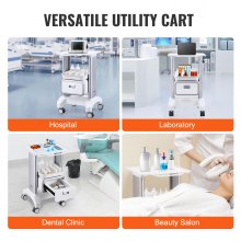 VEVOR 2 Tiers Lab Carts Mobile Medical Cart with 1 Drawer & 1 Top Tray White
