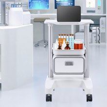 VEVOR 2 Tiers Lab Carts Mobile Medical Cart with 1 Drawer & 1 Top Tray White, Trolley Storage Cart with ABS Material, Lab Rolling Cart with 4 Silent Wheels for Lab, Clinic, Hospital, Salon, Office