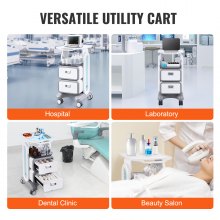 VEVOR 3 Tiers Lab Carts Mobile Medical Cart with 2 Drawers & 1 Top Tray White, Trolley Storage Cart with ABS Material, Lab Rolling Cart with 4 Silent Wheels for Lab, Clinic, Hospital, Salon, Office