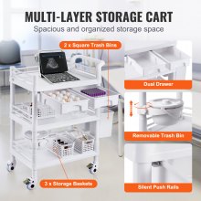 VEVOR 3 Tiers Lab Carts Mobile Medical Cart with 3 Trays & 3 Trash Cans White, Trolley Storage Cart with PP Material, Lab Rolling Cart with 4 Silent Wheels for Lab, Clinic, Hospital, Salon, Office