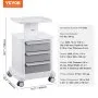 VEVOR 4 Tiers Lab Carts, Lab Utility Cart with 3 Drawers & 1 Top Tray, Mobile Medical Cart with ABS Material, Lab Rolling Cart with 4 Silent Wheels for Lab, Clinic, Hospital, Salon, White