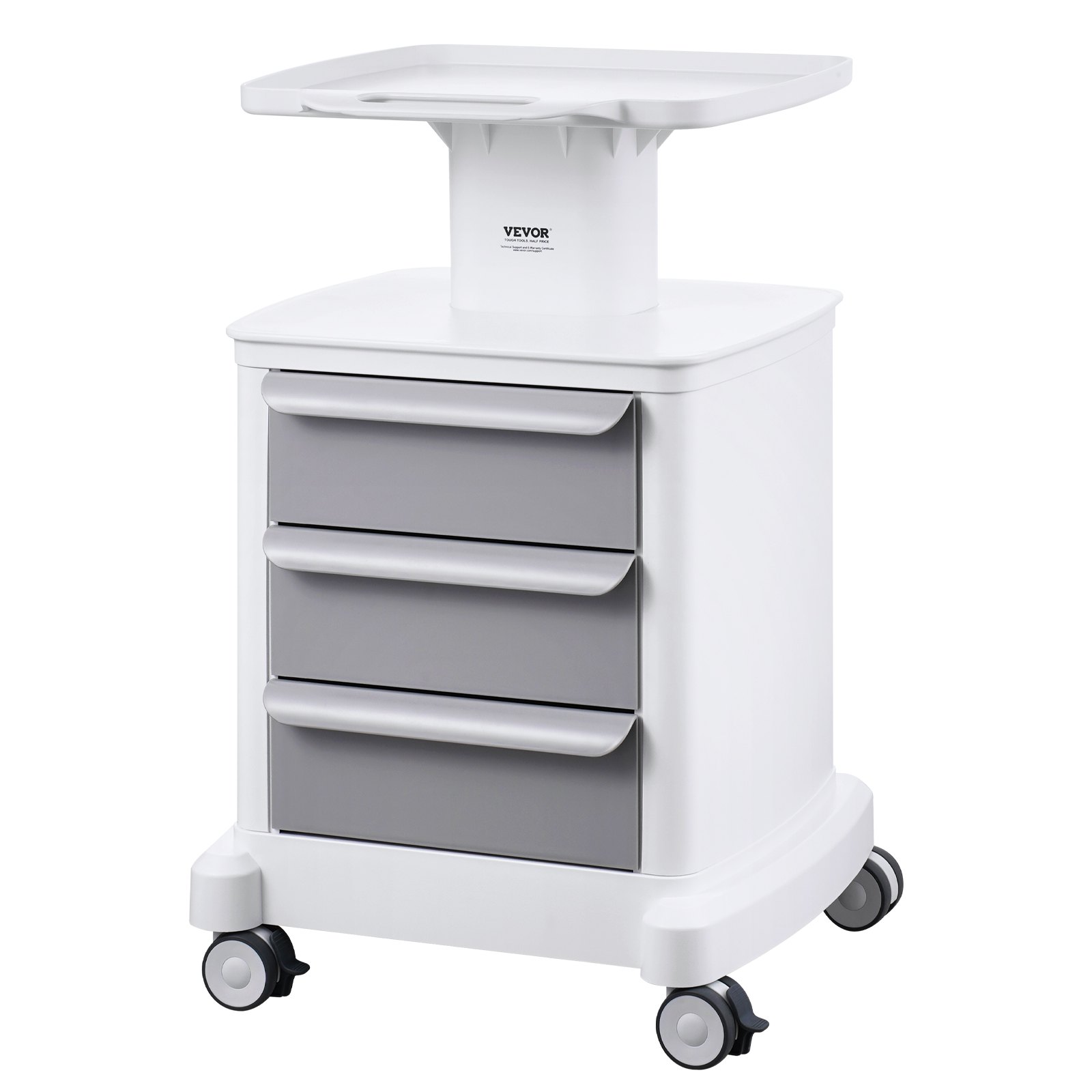 VEVOR 4 Tiers Lab Carts, Lab Utility Cart with 3 Drawers & 1 Top Tray, Mobile Medical Cart with ABS Material, Lab Rolling Cart with 4 Silent Wheels for Lab, Clinic, Hospital, Salon, White