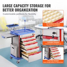 VEVOR 5 Tiers Lab Carts Mobile Medical Cart with 5 Drawers & 2 Trash Cans Blue, Trolley Storage Cart with PP Material, Lab Rolling Cart with 4 Silent Wheels for Lab, Clinic, Hospital, Salon, Office, Bule