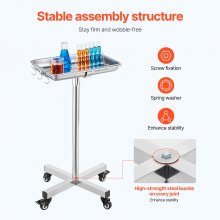 VEVOR Mobile Mayo Stand Stainless Steel Mayo Tray 25.2"-39.8" with Removable Tray