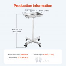 VEVOR Mobile Mayo Stand Stainless Steel Mayo Tray 25.2"-39.8" with Removable Tray