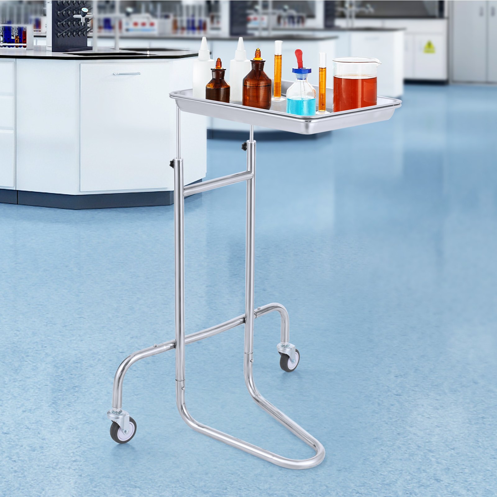 VEVOR Stainless Steel Lab Carts, Lab Utility Cart with Single Tray, Mobile Medical Cart with 2 Silent Wheels, Lab Rolling Cart for Lab, Clinic, Hospital, Salon