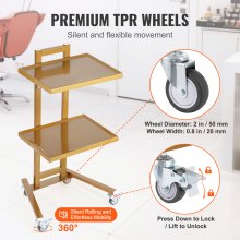 VEVOR 2 Tiers Stainless Steel Lab Carts with 2 Trays & 4 Silent Wheels Golden, Lab Serving Cart Utility Cart Stainless Steel Medical Cart, Lab Carts with 2 Drawers & Top Tray, Lab Rolling Cart for Lab, Clinic, Hospital, Salon, Office