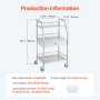 Lab Rolling Cart Dental Lab Serving Cart 3 Tiers Drawer Stainless Steel