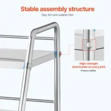 VEVOR Service Cart, 3 Layers Stainless Steel Utility Rolling Cart with Drawer, Lockable Wheels, Ideal for Laboratory, Hospital, Dental Use