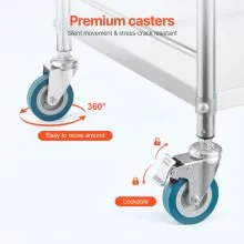 VEVOR Service Cart, 3 Layers Stainless Steel Utility Rolling Cart with Drawer, Lockable Wheels, Ideal for Laboratory, Hospital, Dental Use