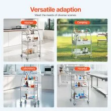 VEVOR Service Cart, 3 Layers Stainless Steel Utility Rolling Cart with Drawer, Lockable Wheels, Ideal for Laboratory, Hospital, Dental Use