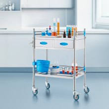 Medical Dental Lab Serving Cart Trolley 2 Tiers Portable Stainless Steel