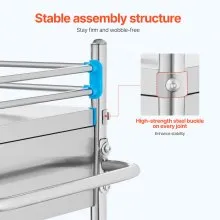 VEVOR Stainless Steel Utility Cart, 2 Layers with Two Lockable Wheels, Ideal for Laboratory, Hospital, Dental Use