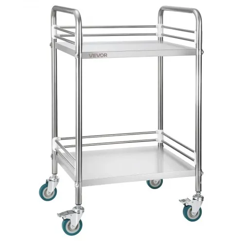Lesolar Stainless Steel Rolling Cart - 2 Layer Medical Lab Utility Cart With Locking Wheels