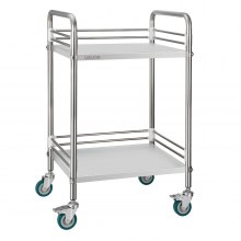 VEVOR Stainless Steel Cart, 2-Tier Rolling Lab Utility Cart with Lockable Wheels, Medical Serving Trolley Clinic Tray, Heavy Duty Mobile Service Storage Tray for Hospital, Restaurant, Kitchen, Salon