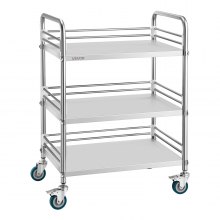 VEVOR Stainless Steel Cart, 3-Tier Rolling Lab Utility Cart with Lockable Wheels, Medical Serving Trolley Clinic Tray, Heavy Duty Mobile Service Storage Tray for Hospital, Restaurant, Kitchen, Salon