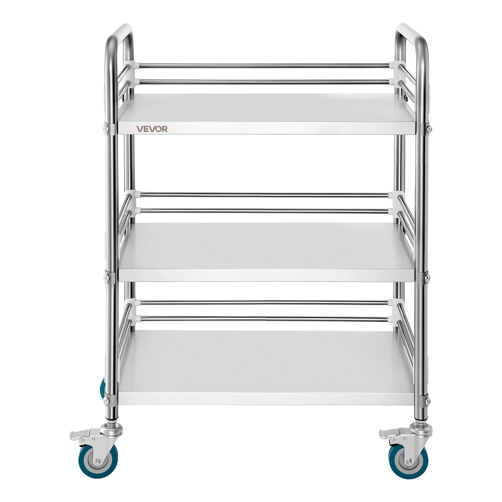 VEVOR Stainless Steel Cart, 3-Tier Rolling Lab Utility Cart with Lockable Wheels, Medical Serving Trolley Clinic Tray, Heavy Duty Mobile Service Storage Tray for Hospital, Restaurant, Kitchen, Salon