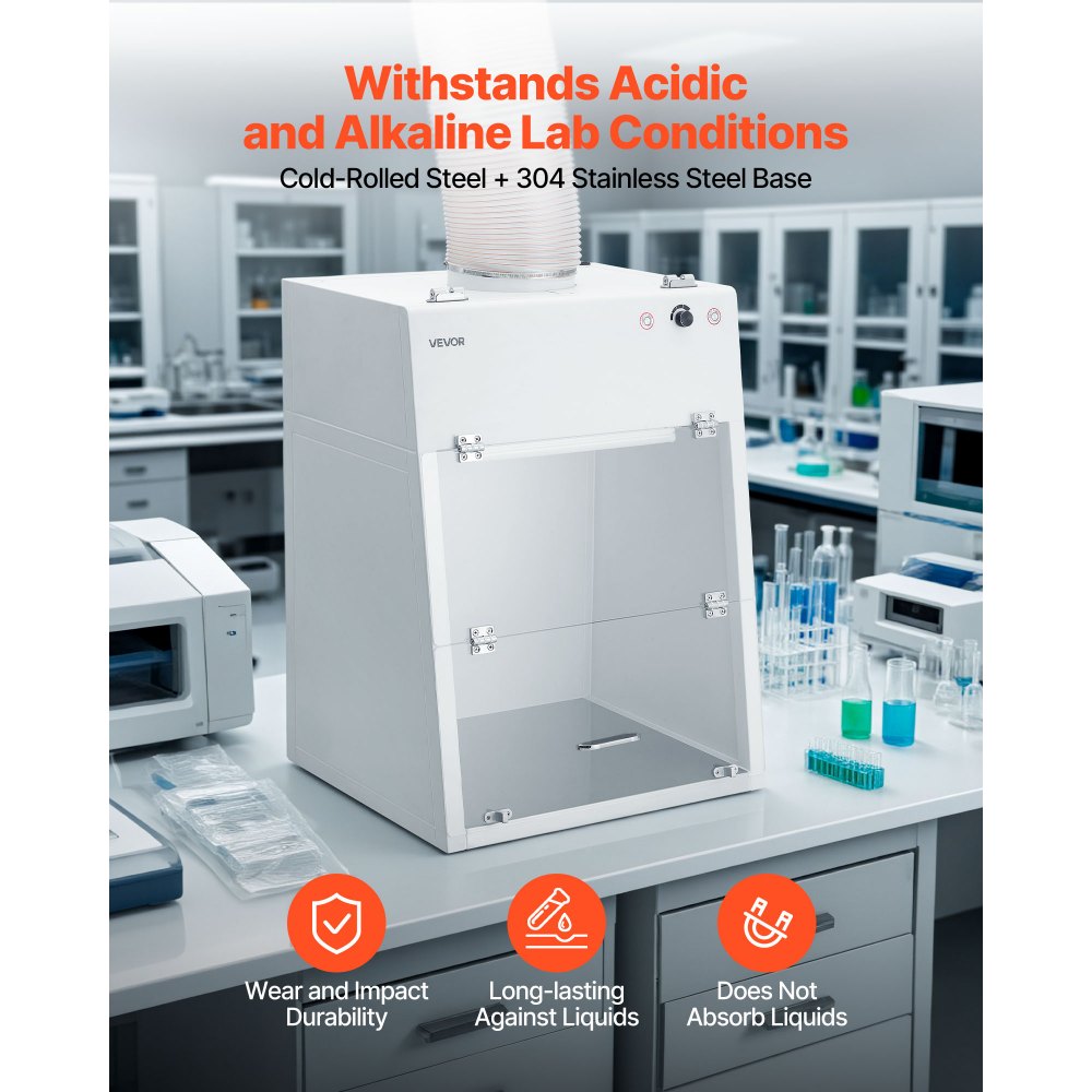 VEVOR Ducted Fume Hood, 22.83 x 25.98 x 24.80 inch Working Area, Lab Fume Hood with LED Light and G1 Pre-Filter, Exhaust Equipment for Laboratory Fume Control and Pharmaceutical Compounding, White
