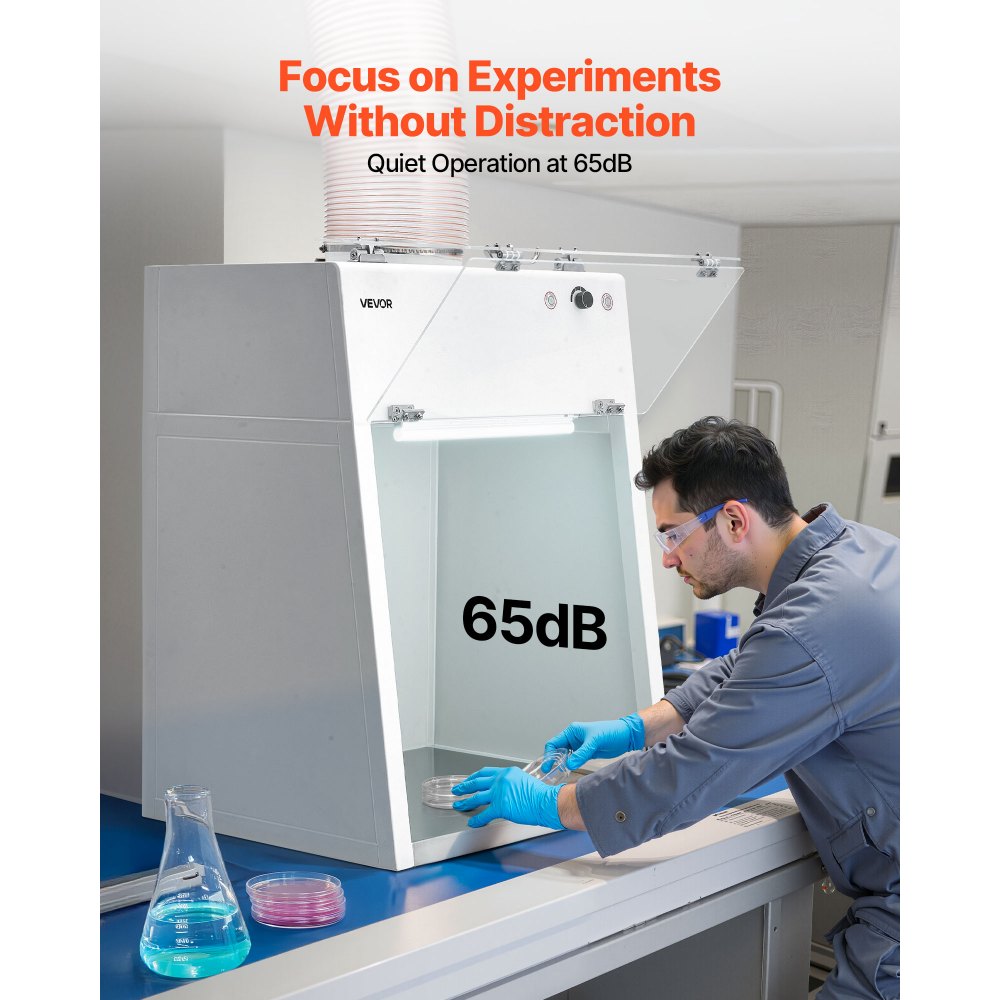 VEVOR Ducted Fume Hood, 22.83 x 25.98 x 24.80 inch Working Area, Lab Fume Hood with LED Light and G1 Pre-Filter, Exhaust Equipment for Laboratory Fume Control and Pharmaceutical Compounding, White