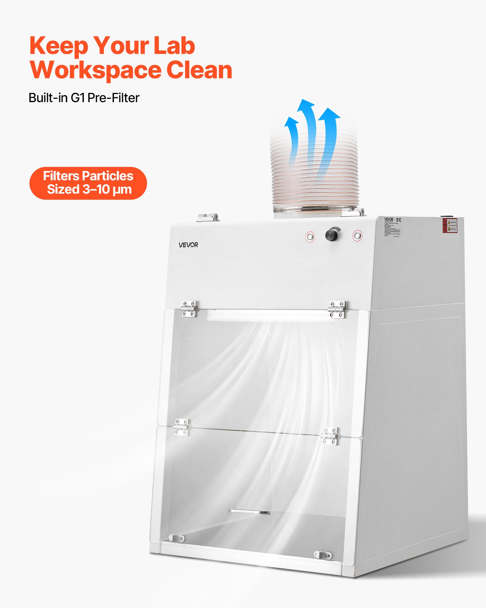 VEVOR Ducted Fume Hood, 22.83 x 25.98 x 24.80 inch Working Area, Lab Fume Hood with LED Light and G1 Pre-Filter, Exhaust Equipment for Laboratory Fume Control and Pharmaceutical Compounding, White