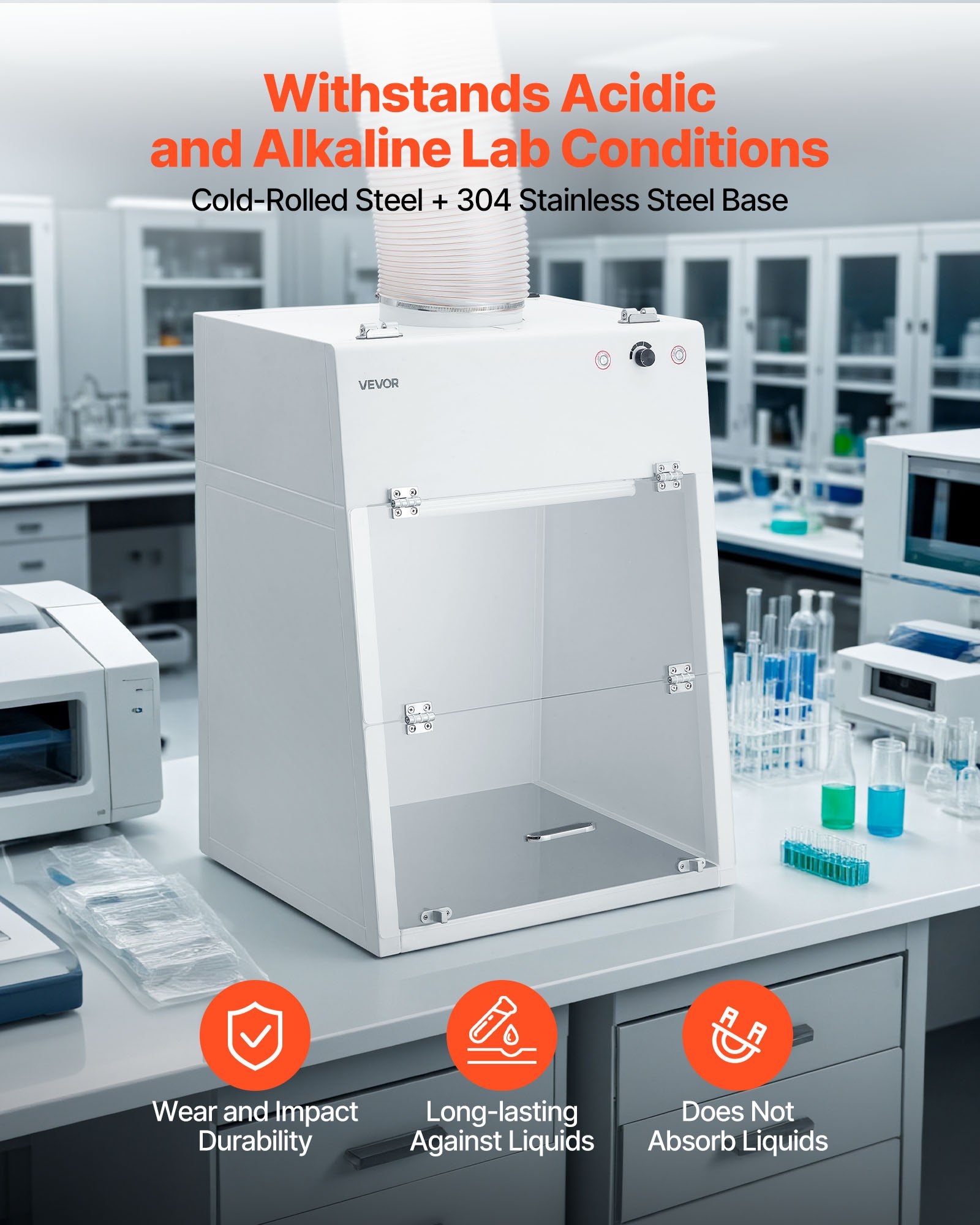VEVOR Ducted Fume Hood, 22.83 x 25.98 x 24.80 inch Working Area, Lab Fume Hood with LED Light and G1 Pre-Filter, Exhaust Equipment for Laboratory Fume Control and Pharmaceutical Compounding, White