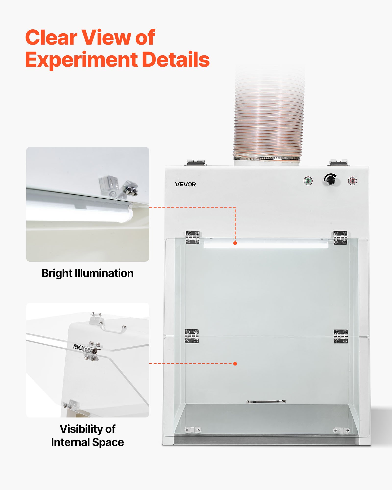 VEVOR Ducted Fume Hood, 22.83 x 25.98 x 24.80 inch Working Area, Lab Fume Hood with LED Light and G1 Pre-Filter, Exhaust Equipment for Laboratory Fume Control and Pharmaceutical Compounding, White