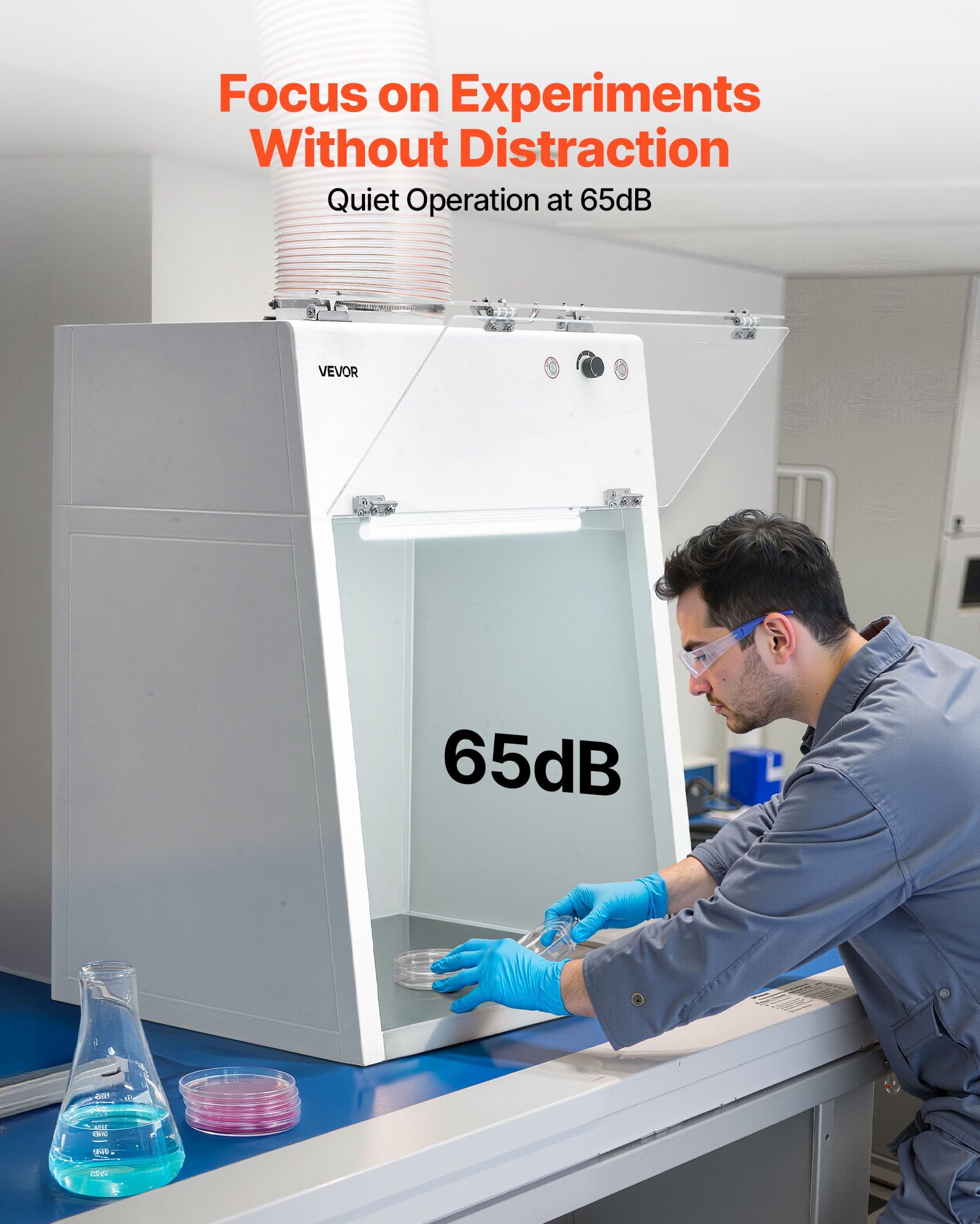 VEVOR Ducted Fume Hood, 22.83 x 25.98 x 24.80 inch Working Area, Lab Fume Hood with LED Light and G1 Pre-Filter, Exhaust Equipment for Laboratory Fume Control and Pharmaceutical Compounding, White