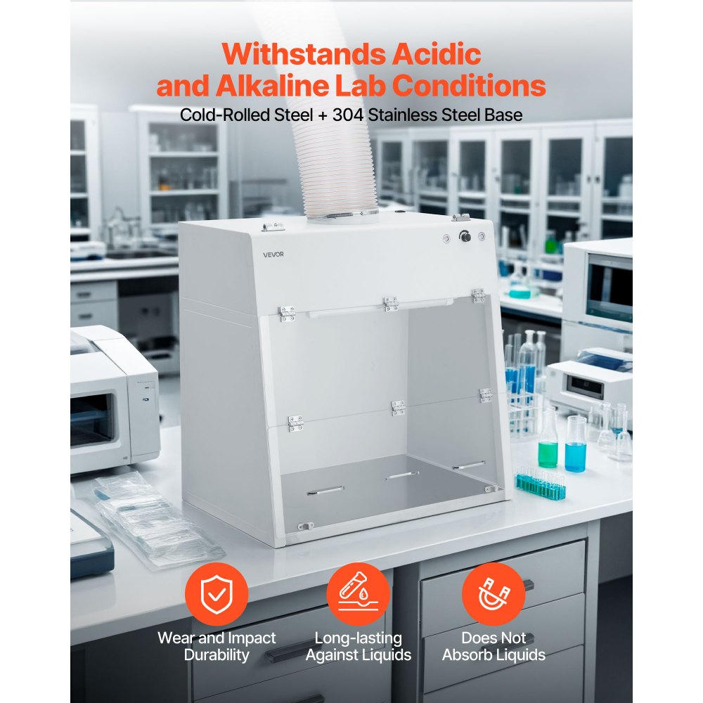 VEVOR Ducted Fume Hood, 23.62 x 31.69 x 27.56 inch Working Area, Lab Fume Hood with LED Light and G1 Pre-Filter, Exhaust Equipment for Laboratory Fume Control and Pharmaceutical Compounding, White