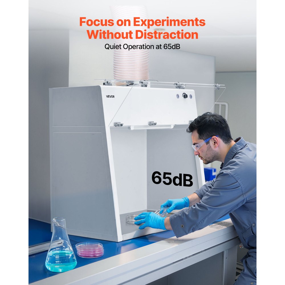 VEVOR Ducted Fume Hood, 23.62 x 31.69 x 27.56 inch Working Area, Lab Fume Hood with LED Light and G1 Pre-Filter, Exhaust Equipment for Laboratory Fume Control and Pharmaceutical Compounding, White