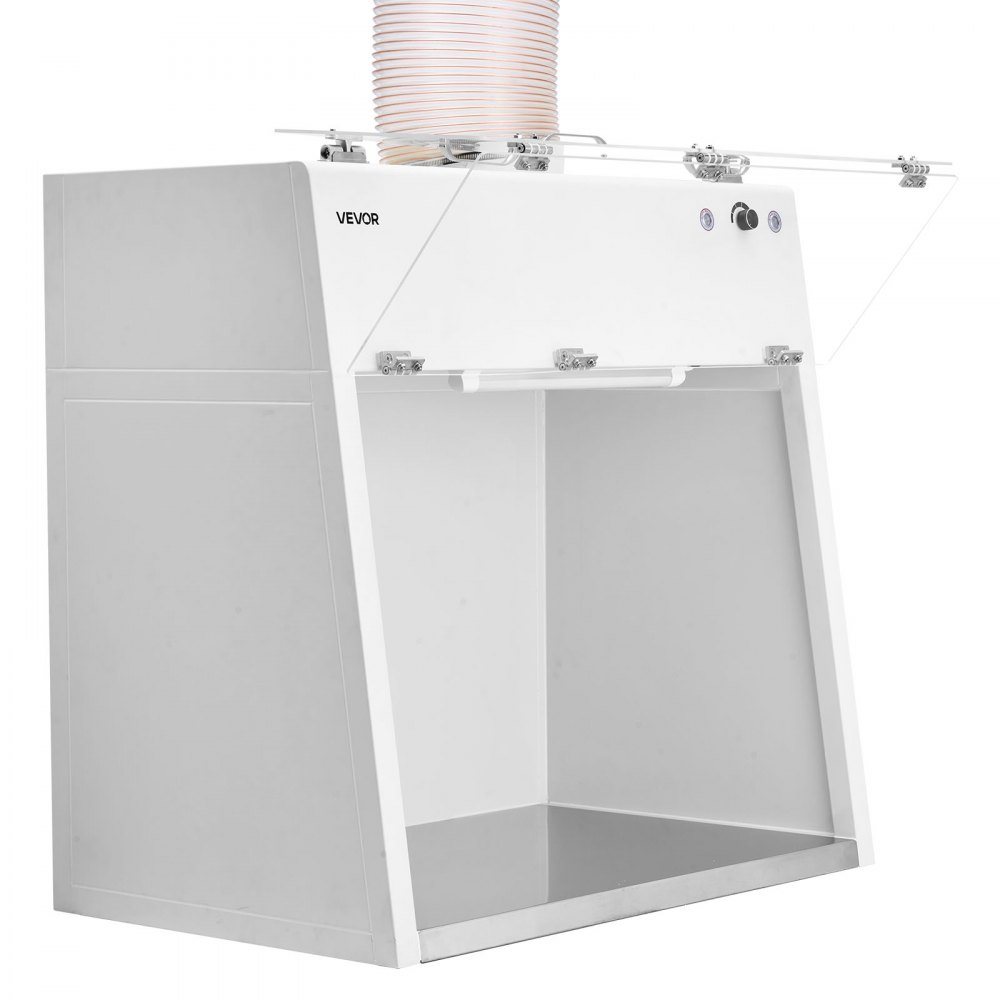 VEVOR Ducted Fume Hood, 23.62 x 31.69 x 27.56 inch Working Area, Lab Fume Hood with LED Light and G1 Pre-Filter, Exhaust Equipment for Laboratory Fume Control and Pharmaceutical Compounding, White
